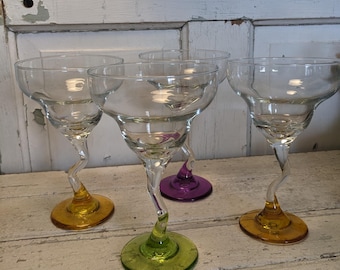 Juego vintage de 4 copas para margaritas Libbey con tallo en Z