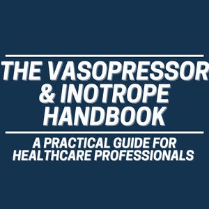 May include: A navy blue book cover with white text. The title reads "THE VASOPRESSOR & INOTROPE HANDBOOK" above "A PRACTICAL GUIDE FOR HEALTHCARE PROFESSIONALS." The author's name, Eddy J. Gutierrez, MD, is at the bottom.