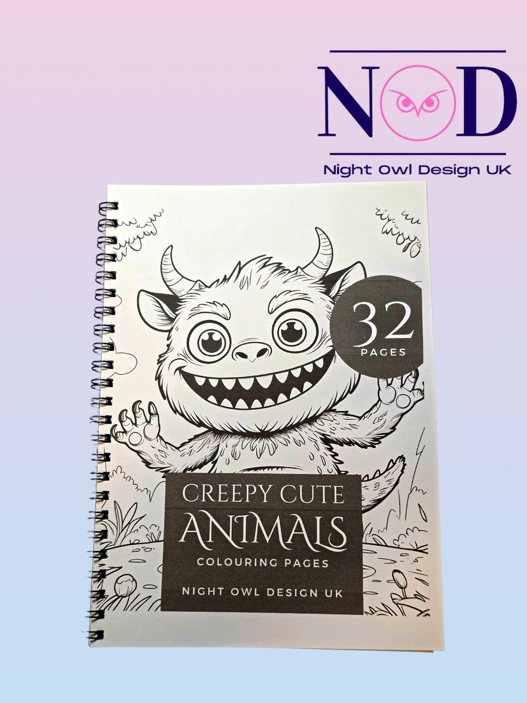 Creepy Cute Animals Colouring Book, 25 Pages, Wire Bound, Art Therapy ...
