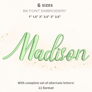 Madison Script Embroidery Font, Delicate Handwritten Alphabet, Elegant Girly Monogram Lettering, Soft Flourish, 6 Sizes, 11 Formats +BX Font