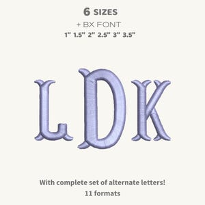 Fuente de alfabeto Fishtail Satin, bordado Fishtail, bordado de monograma Fishtail, diseño de bordado a máquina en 6 tamaños, 11 formatos + fuente BX