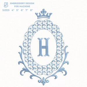 Frame met kroon + lettertype monogram borduurwerk, initialen babyjongen, prinsennaam borduurwerk, koninklijke babykamer, rastersteek, 5 maten, 11 formaten + Bx-lettertype