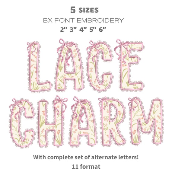 Lace Charm Stitch Applique Alphabet Letter Set A-Z Applique Machine Embroidery Design 5 Sizes!!! applique letters + BX FORMATS