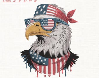 250th Anniversary American Eagle Machine Embroidery Design, Patriotic 4th of July, Flying Bald Eagle Embroidery, Animals embroidery, 5 Sizes