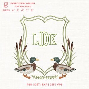 Mallard Duck Embroidery Design + Fishtail Bx font , Farmhouse Bird Embroidery, Rustic Frame, Country Duck Embroidery, Vintage Frame, 5 Sizes