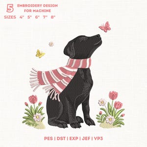Labrado Embroidery Design, Scarf Embroidery Design, Labrador Puppy, Machine Embroidery Digital File, Spring design, Animals embroidery