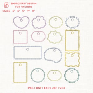 ITH Baby Name Tag Embroidery Design, Scalloped Tag Applique, Blank Banner Frame Set, Nursery Decor, Instant Download - 5 sizes - 15 Types