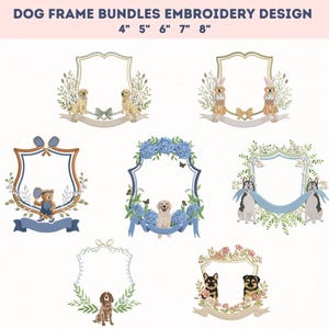 Vintage Style Pet Monogram Frames Bundles, Pet Crest, Teddy Bear Frame With Pickleball, Baby Nursery, Flowers and Ribbons, 5 Sizes, pes dst