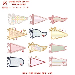 ITH Monogram Blank Pennant Applikation Broderi Design Bundle, Söt Cheer Flag Ram, DIY Cheer Banderoll Direkt Nedladdning, 6 Storlekar, Pes Dst Jef