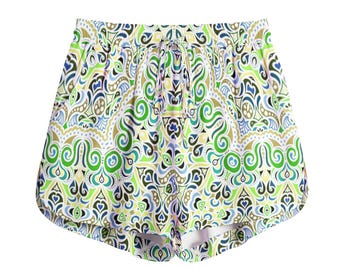 Groen-blauw-gele rayon short