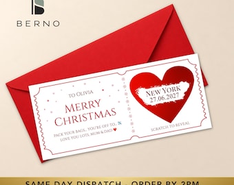 Personalised Christmas Scratch to Reveal Ticket, Holiday Surprise Card