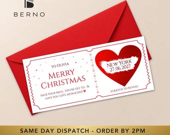 Personalised Christmas Scratch to Reveal Ticket, Holiday Surprise Card
