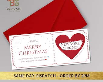 Personalised Christmas Scratch to Reveal Card, Surprise Trip Reveal, Holiday Boarding Pass