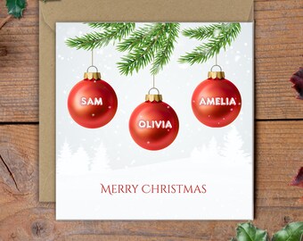Personalized Christmas Ornament Card, Custom Name Holiday, Family Xmas