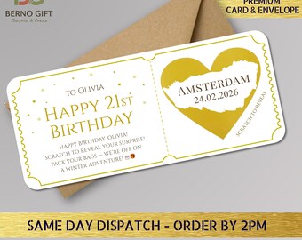 Personalised Birthday Scratch to Reveal Ticket, Holiday Scratch Card