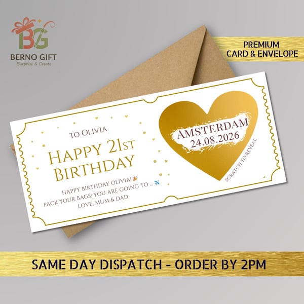 Personalised Birthday Scratch to Reveal Ticket, Boarding Pass Card, Holiday Scratch Card