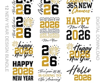Frohes Neues Jahr SVG Bundle | Hallo 2026 SVG PNG | Sport-Outfit | Digitaler Download