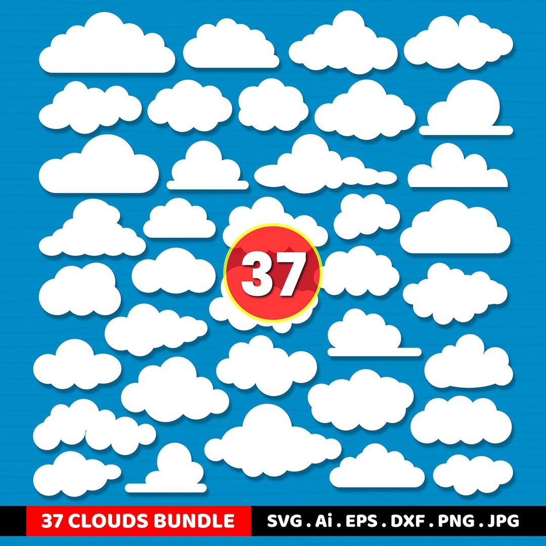 37 Clouds SVG Bundle | Fluffy Cloud PNG Clipart, Cloud Silhouette ...