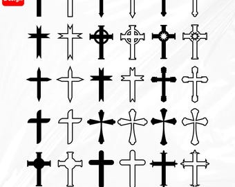 Paquete de 30 cruces cristianas SVG / Contorno de cruz de Jesús / Archivos de corte de cruces religiosas para Cricut