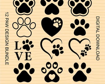 Dog Paw Print SVG Bundle | Heart Designs, Pet Lover