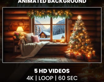 Gemütlicher animierter Weihnachtshintergrund | 4K-Winter-Loop (5 Videos) | Kaminschnee | Twitch-VTuber-Overlay