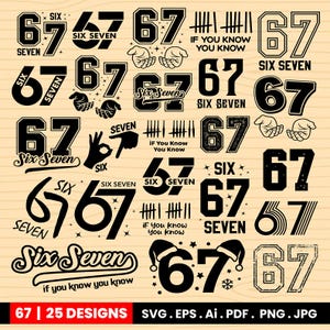 Sex sju meme SVG-paket | 6 7 roliga händer PNG Clipart | Cricut Silhouette digital nedladdning