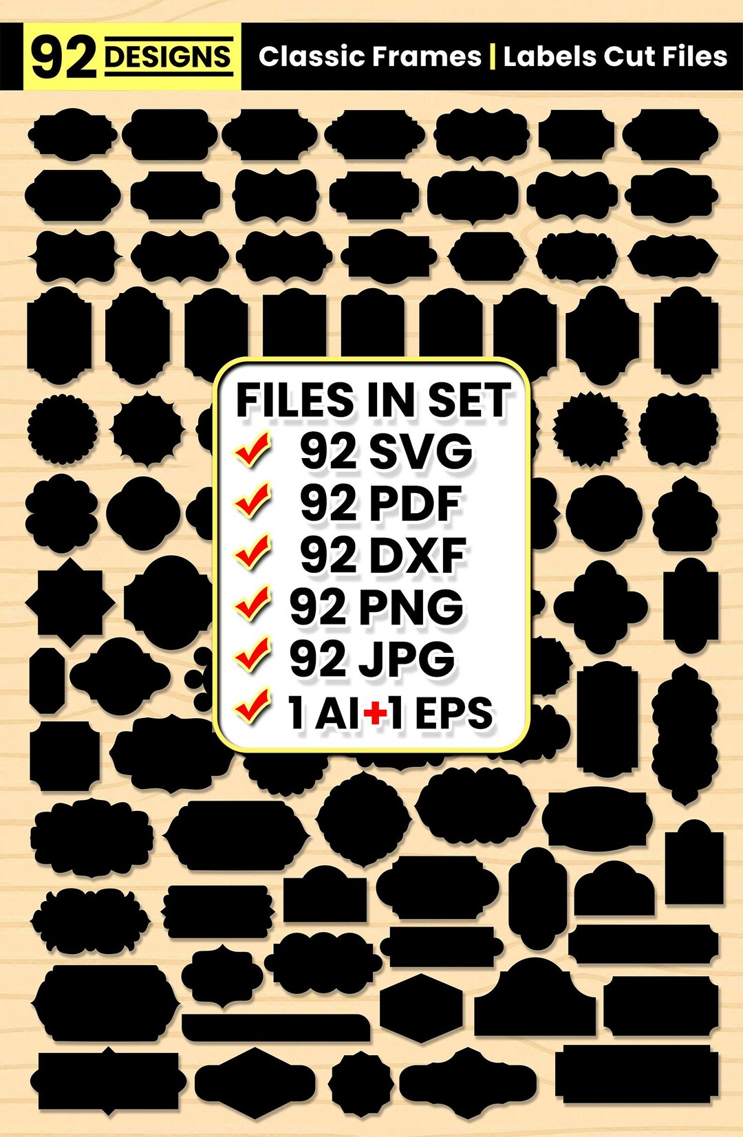 92 Classic Frames SVG Bundle | Label Borders SVG Decorative Shapes ...