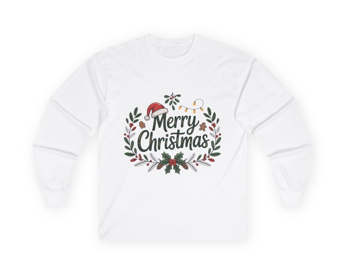 Merry Christmas Long Sleeve Tee, Unisex Cotton Shirt, Holiday Apparel, Gift for Him/Her, Festive Outfit, Winter Wear