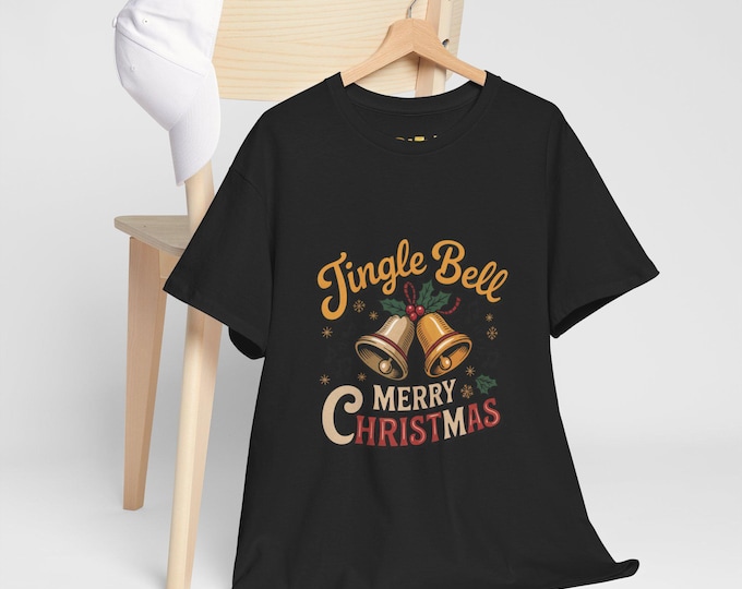 Jingle Bell Merry Christmas Tee, Holiday Shirt, Unisex Cotton Tee, Christmas Party Outfit, Gift Idea for Christmas