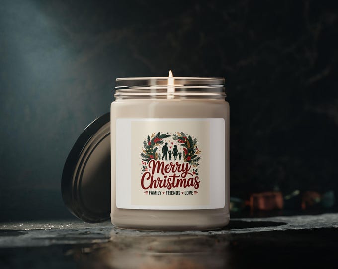 Merry Christmas Scented Candle, Holiday Decor, Gift for Her, Family Gatherings, Celebration Candle, Winter Home Fragrance