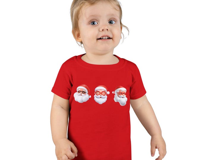 Festive Toddler T-Shirt with Santa Designs, Christmas Gift, Holiday Apparel, Cute Kids Tee, Family Photo Shirt, Toddler Christmas Wear