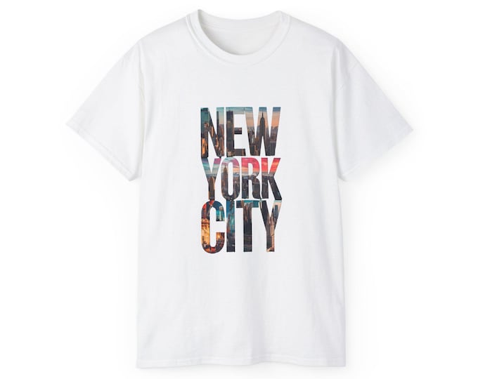 New York City Skyline Tee, NYC Typography Shirt, Graphic Unisex T-Shirt, Urban Cityscape Top, NYC Gift for Travelers, Cotton Tee