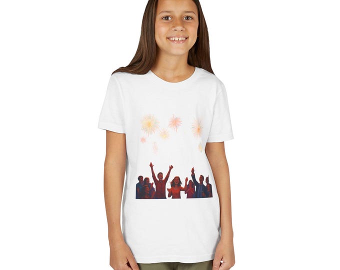 New Year Celebrate Youth Short Sleeve Tee, Firework Happy Kids T-Shirt, Party People Children Shirt, Festive Junior Top, Holiday Fun