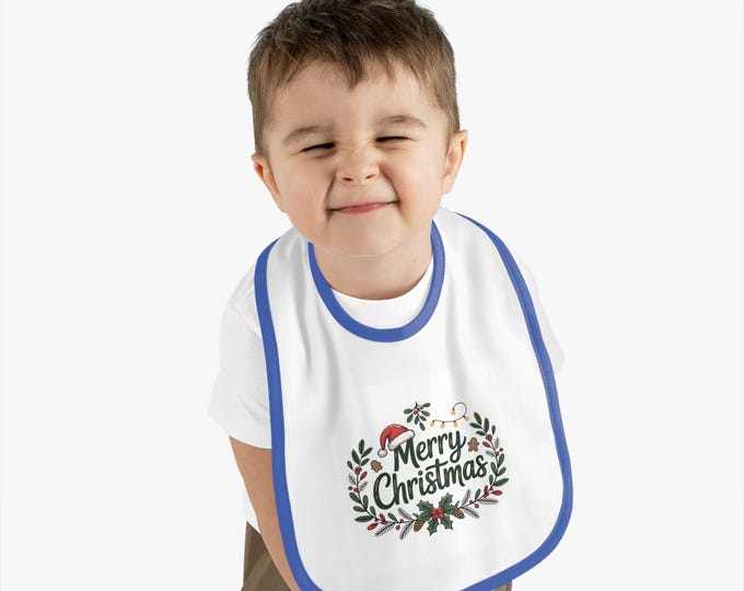 Christmas Baby Bib, Merry Christmas Infant Bib, Holiday Gift for Babies, Cute Baby Food Bib, Baby Shower Gift