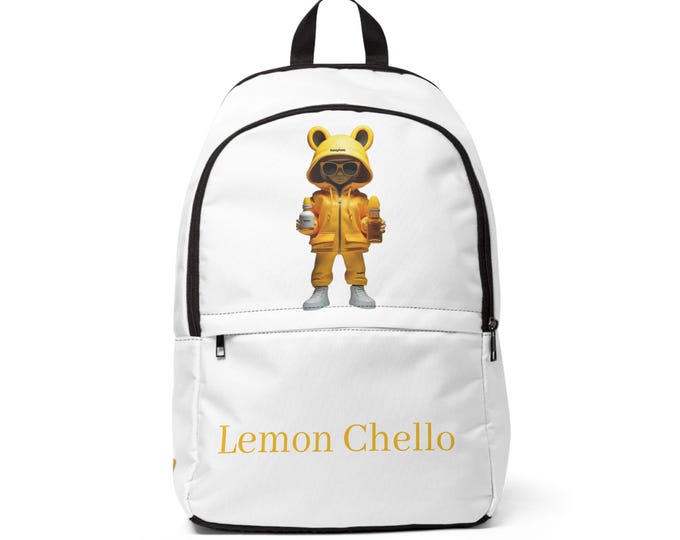 DizzyAmsterdam Icon, Lemon Chello, Stylish Unisex Fabric Backpack - Lemon Chello & Dizzy Designs | Trendy School Bag, Casual Daypack,