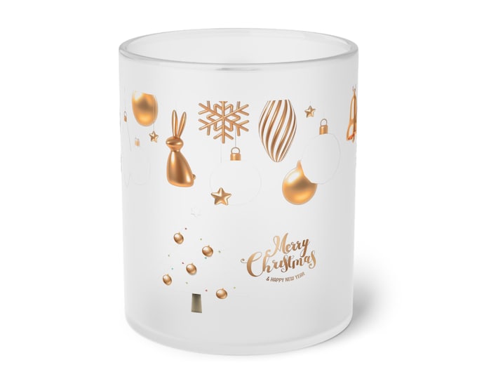 Frosted Glass Mug with Christmas Design, Holiday Drinkware, Seasonal Coffee Cup, Festive Home Decor, Gift for Winter Celebrations