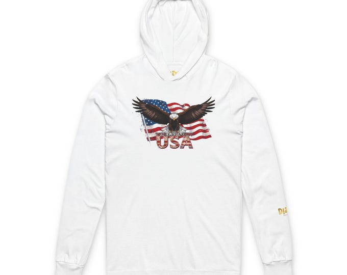 DizzyAmsterdam Original Hoodie, USA Flag Long Sleeve Tee, Unisex Eagle Sweatshirt, Fourth of July Apparel, Outdoor Adventure Clothing
