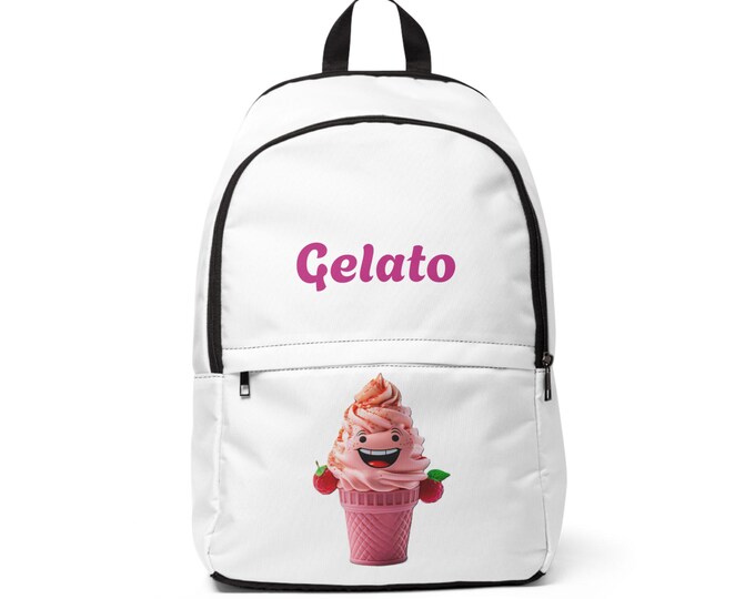 Cute Gelato Unisex Fabric Backpack, Sweet Treat Bag, Ice Cream Lovers Gift, Kids & Adults Backpack, Summer Essentials, Fun School Bag