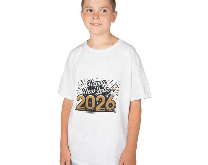 T-Shirt, Happy New Year Celebration Tee, Youth Shirt, Holiday Party Top, Festive Kids Clothing, Children's Apparel