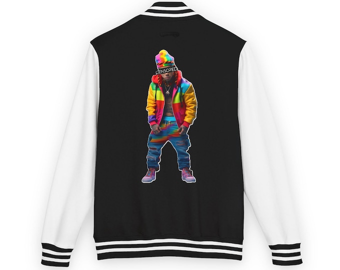 Zkittlez Character Jacket with DizzyAmsterdam Design, Retro College Style, Streetwear Jacket, Casual Fashion, Gift for Him/Her