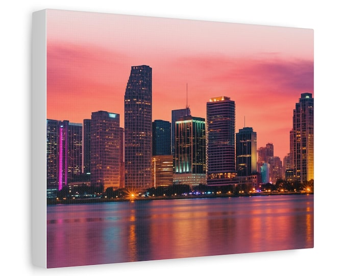 Miami Skyline at Sunset Matte Canvas