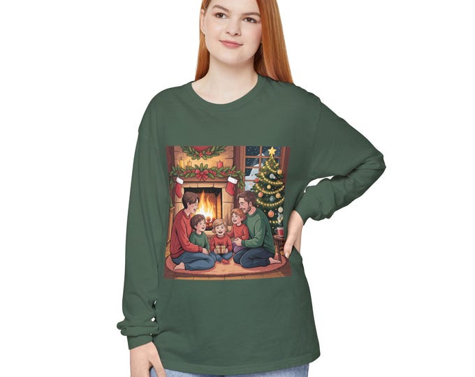 Christmas Family Long Sleeve T-Shirt, Holiday Matching Unisex Shirt, Festive Xmas Apparel, Winter Season Tee for Family, Red Green Plaid