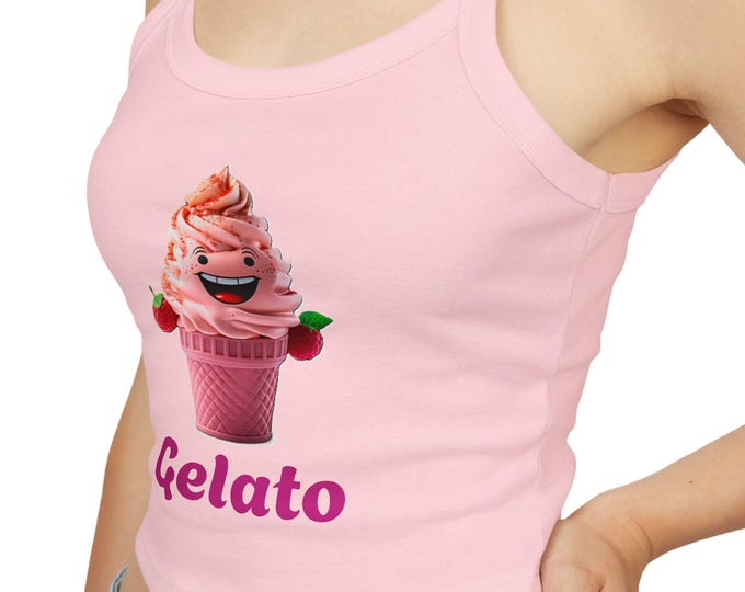 Gelato, DizzyAmsterdam Style, Cute Gelato Print Women's Tank Top, Summer Crop Top, Ice Cream Top, Gift for Ice Cream Lovers, Beachwear