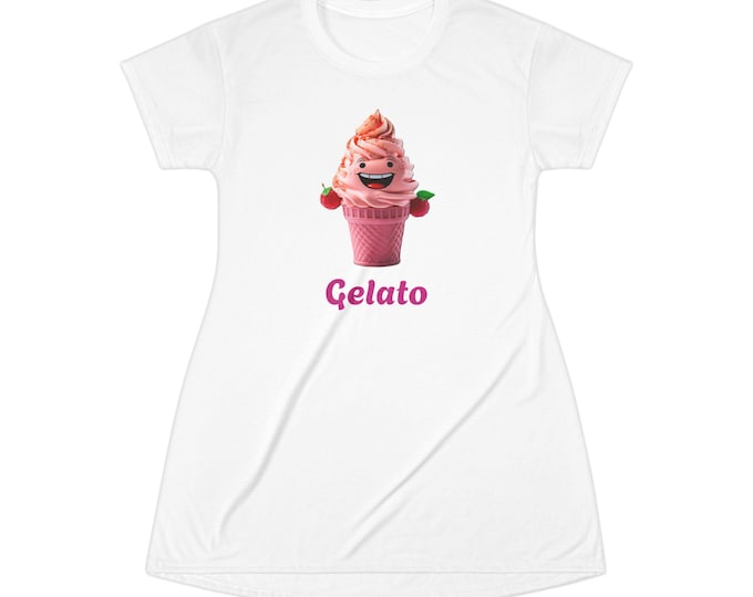 Gelato, DizzyAmsterdam Style, T-Shirt Dress, Summer Vacay Dress, Fun Ice Cream Apparel, Casual Lounge Dress