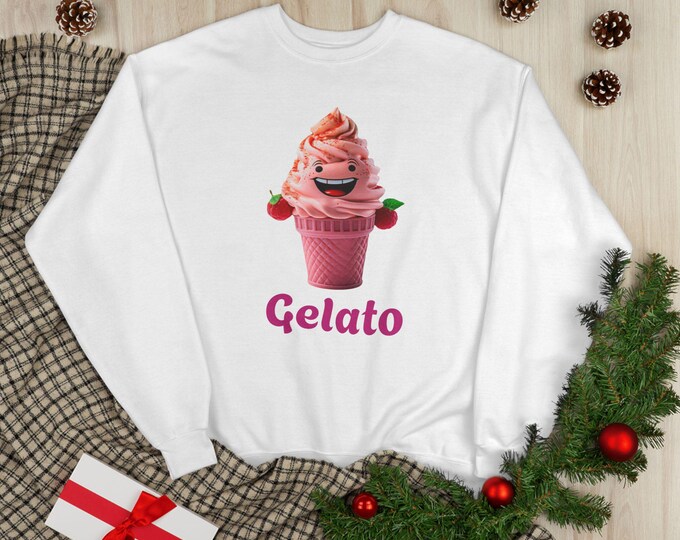 Gelato, DizzyAmsterdam Style, -Themed Unisex EcoSmart Crewneck Sweatshirt, Cute Dessert Apparel, Ice Cream Gift,