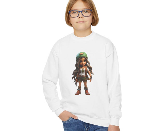 Cookie Women Icon, DizzyAmsterdam Style, Youth Crewneck Sweatshirt with Girl Scout Cookies Design, Cozy Pullover for Kids, Outdoor