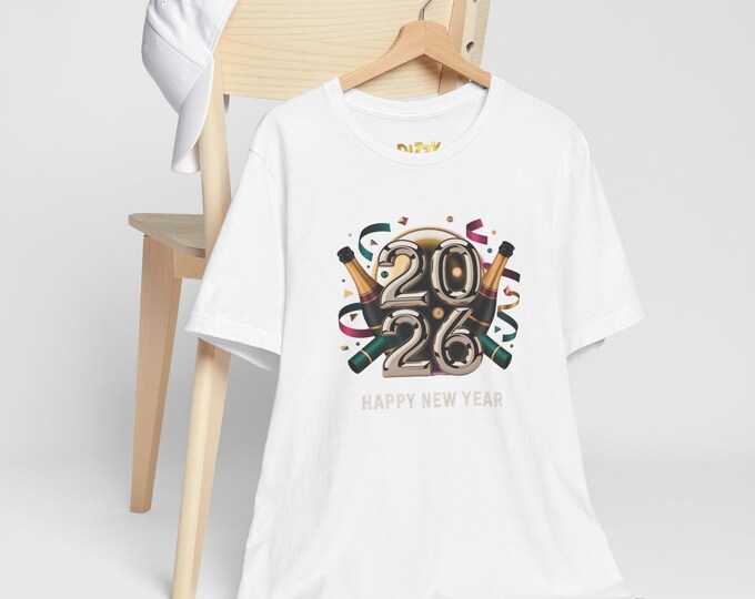 Happy New Year 2026 Unisex Jersey Tee, Trendy Graphic Tee, Holiday Apparel, New Year's Eve Shirt, Celebration Gift