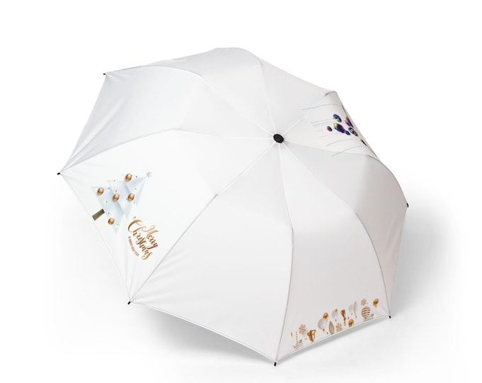Christmas and Happy New Year Style, Stylish Semi-Automatic Foldable Umbrella, Elegant Rain Gear, Compact Travel Accessory, Unique