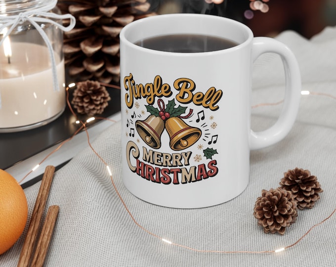Jingle Bells Ceramic Coffee Mug - Holiday Gift, Christmas Cup, Fun Decor, Seasonal Beverage, Home Office Decor