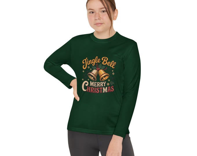 Youth Long Sleeve Christmas Tee, Jingle Bells Christmas Shirt, Holiday Gift for Kids, Festive Apparel, Merry Christmas Wear
